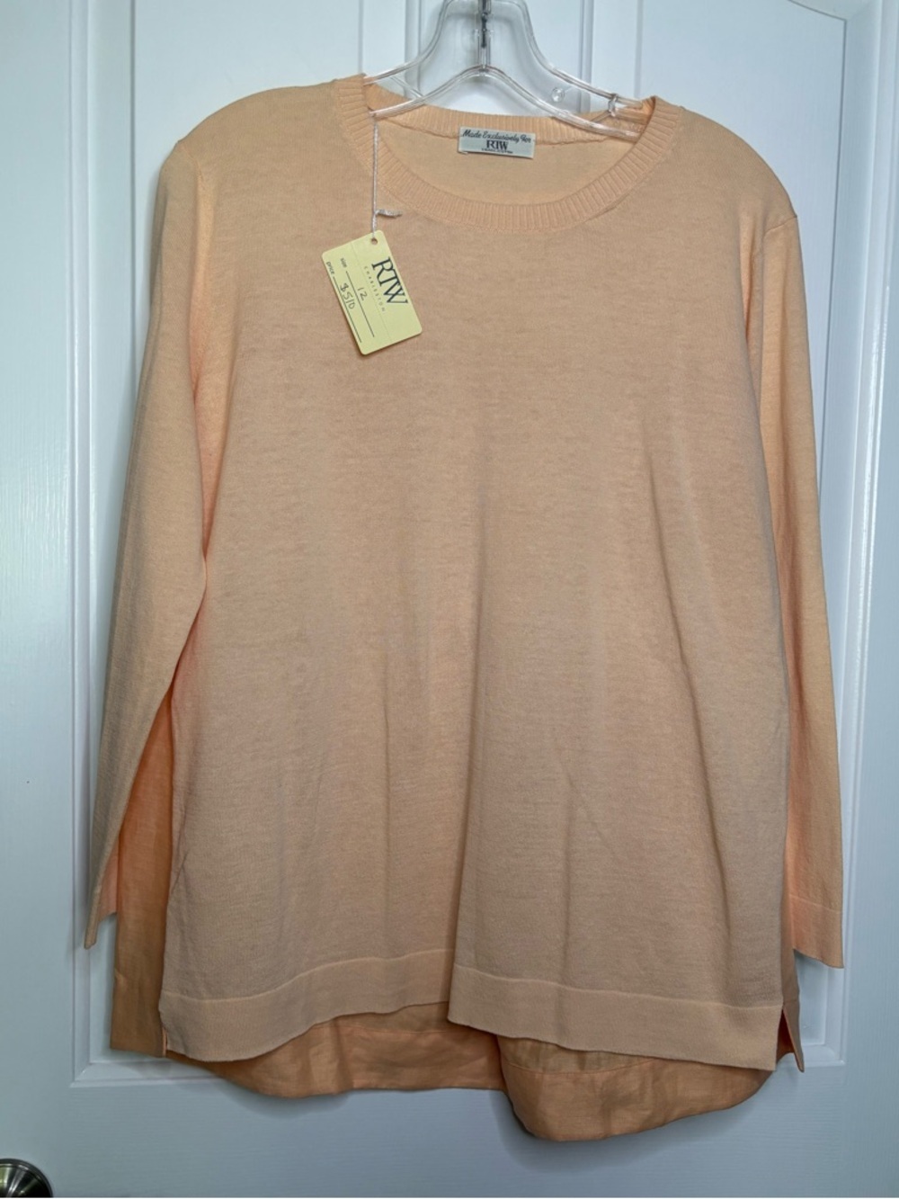 NWT Amina Rubinacci for RTW Peach Crewneck cotton in front linen in back sz 12